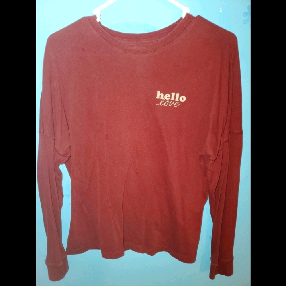 Maroon "hello love" long sleeve shirt